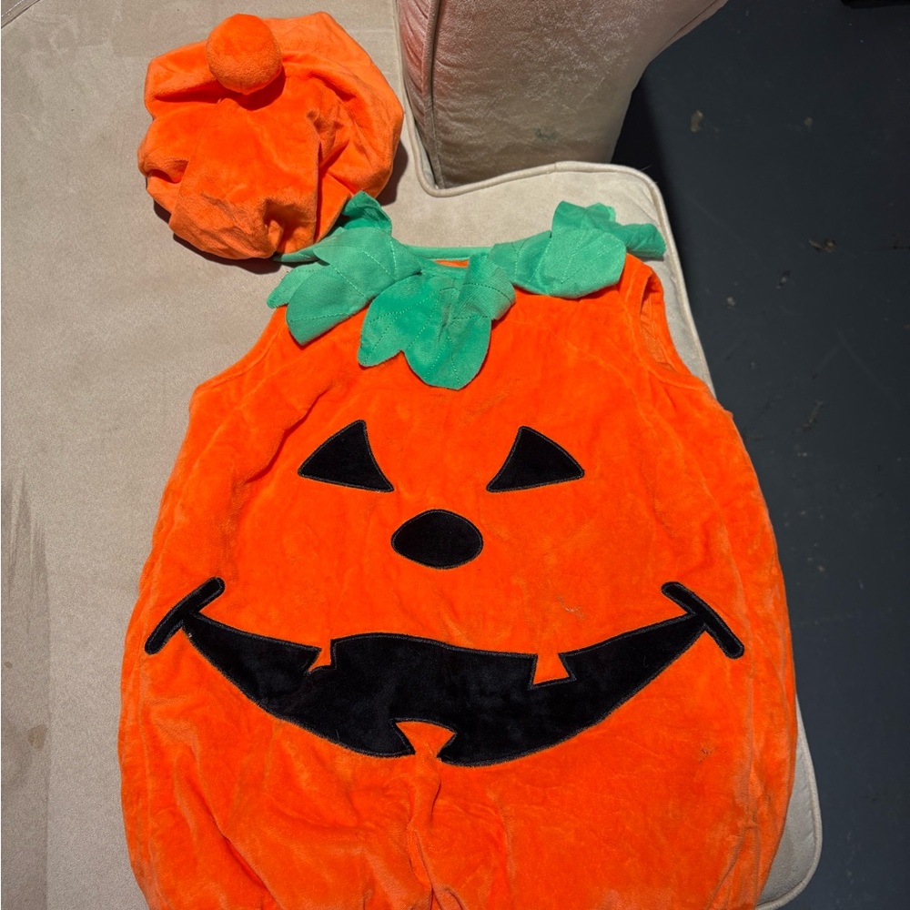 Orange Pumpkin Costume with Green Collar
